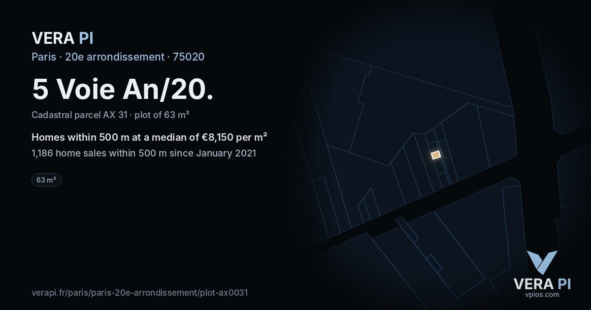 5 Voie An/20, 20e arrondissement at night – the plot lit, the parcels around coloured by the prices near them
