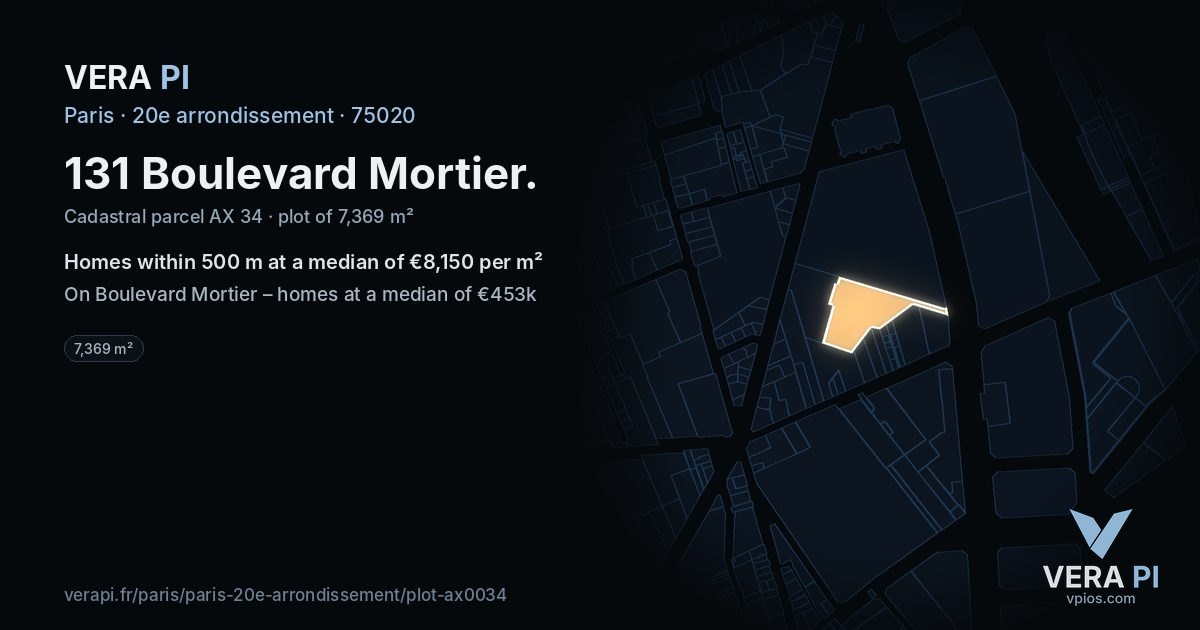 131 Boulevard Mortier, 20e arrondissement at night – the plot lit, the parcels around coloured by the prices near them