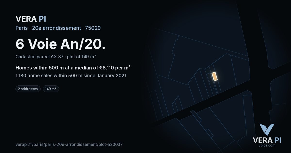 6 Voie An/20, 20e arrondissement at night – the plot lit, the parcels around coloured by the prices near them