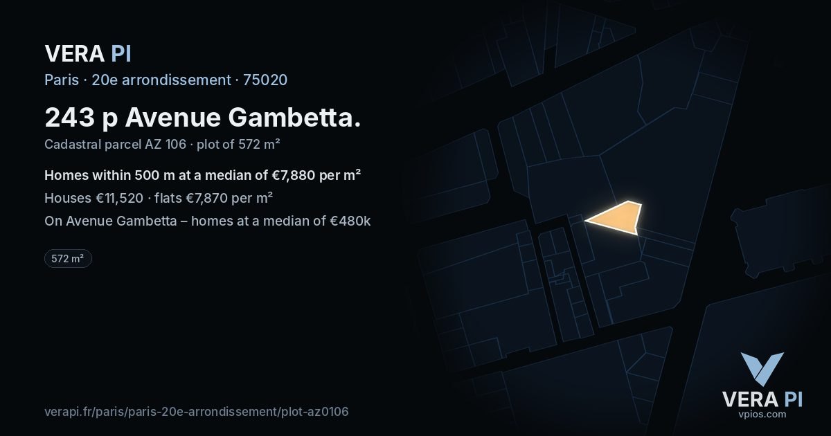 243 p Avenue Gambetta, 20e arrondissement at night – the plot lit, the parcels around coloured by the prices near them