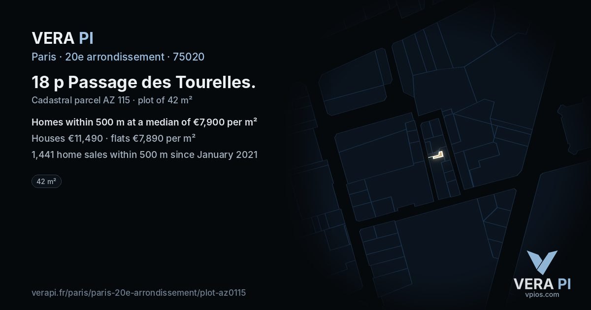 18 p Passage des Tourelles, 20e arrondissement at night – the plot lit, the parcels around coloured by the prices near them
