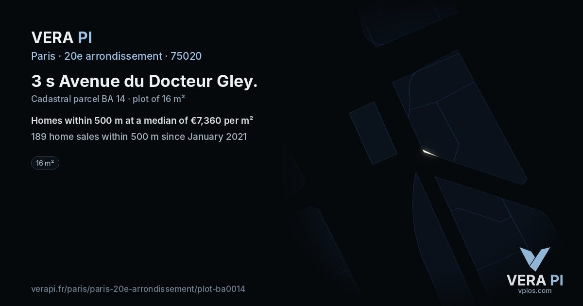 3 s Avenue du Docteur Gley, 20e arrondissement at night – the plot lit, the parcels around coloured by the prices near them