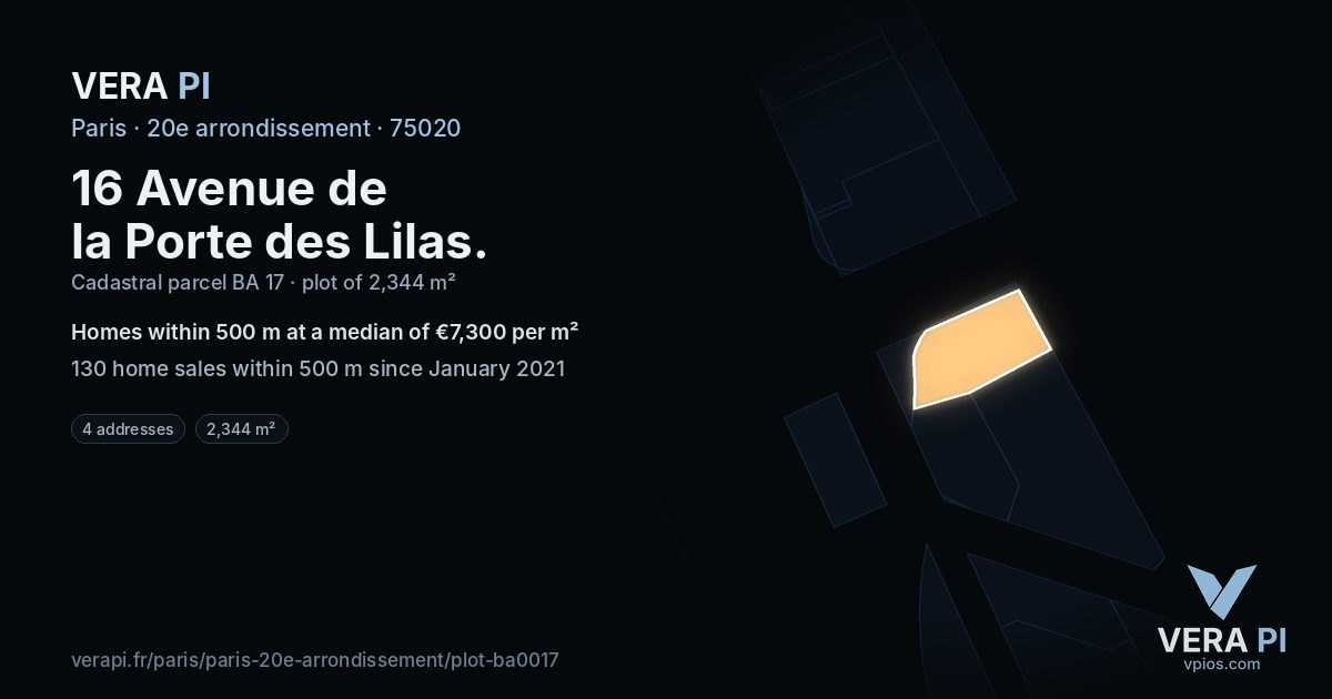 16 Avenue de la Porte des Lilas, 20e arrondissement at night – the plot lit, the parcels around coloured by the prices near them