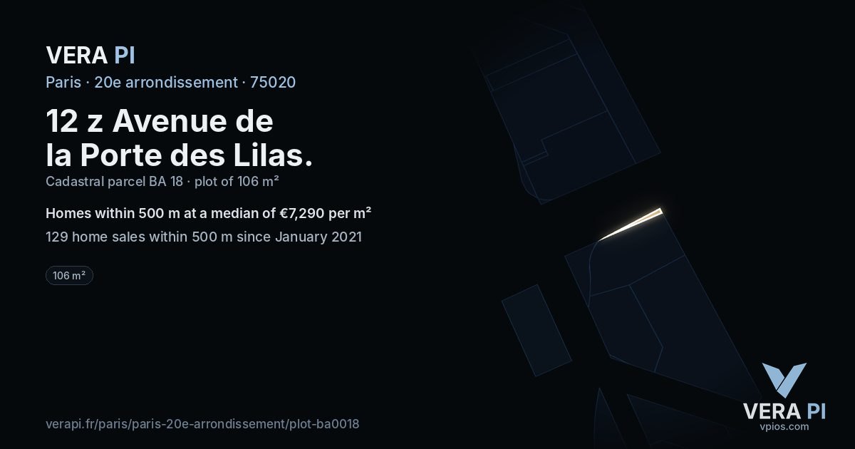 12 z Avenue de la Porte des Lilas, 20e arrondissement at night – the plot lit, the parcels around coloured by the prices near them