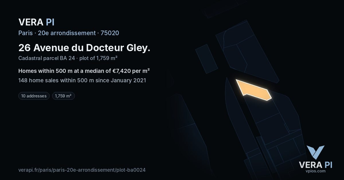 26 Avenue du Docteur Gley, 20e arrondissement at night – the plot lit, the parcels around coloured by the prices near them