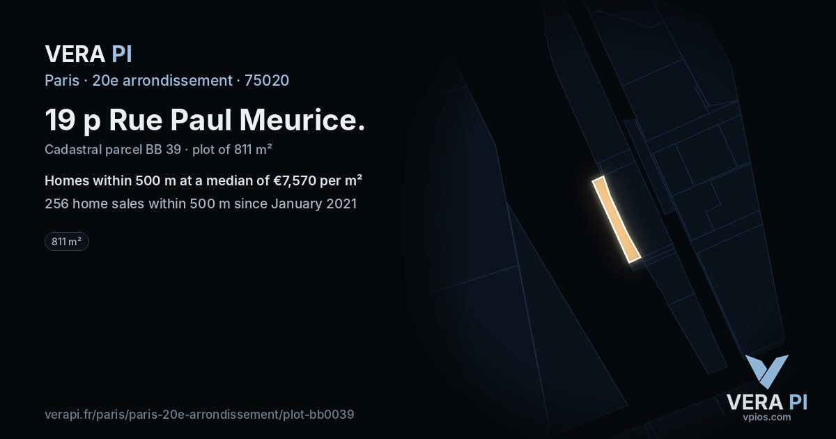 19 p Rue Paul Meurice, 20e arrondissement at night – the plot lit, the parcels around coloured by the prices near them