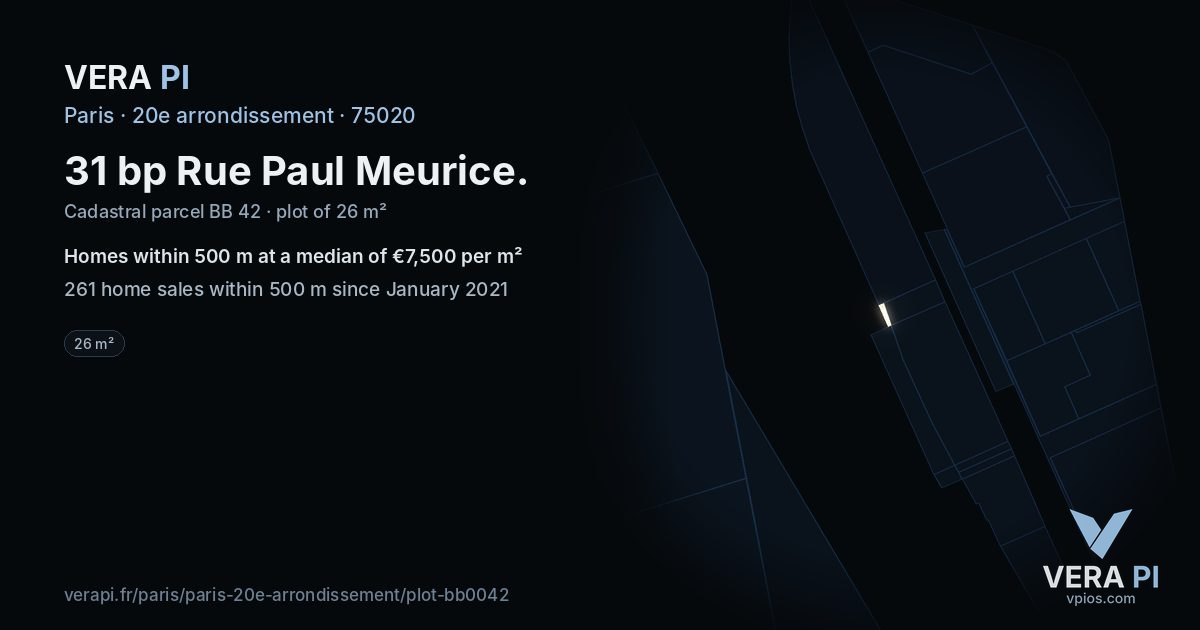 31 bp Rue Paul Meurice, 20e arrondissement at night – the plot lit, the parcels around coloured by the prices near them