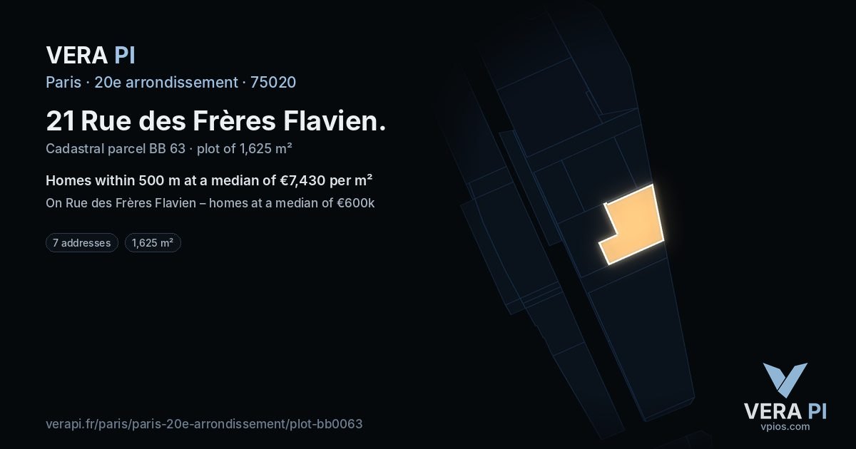 21 Rue des Frères Flavien, 20e arrondissement at night – the plot lit, the parcels around coloured by the prices near them