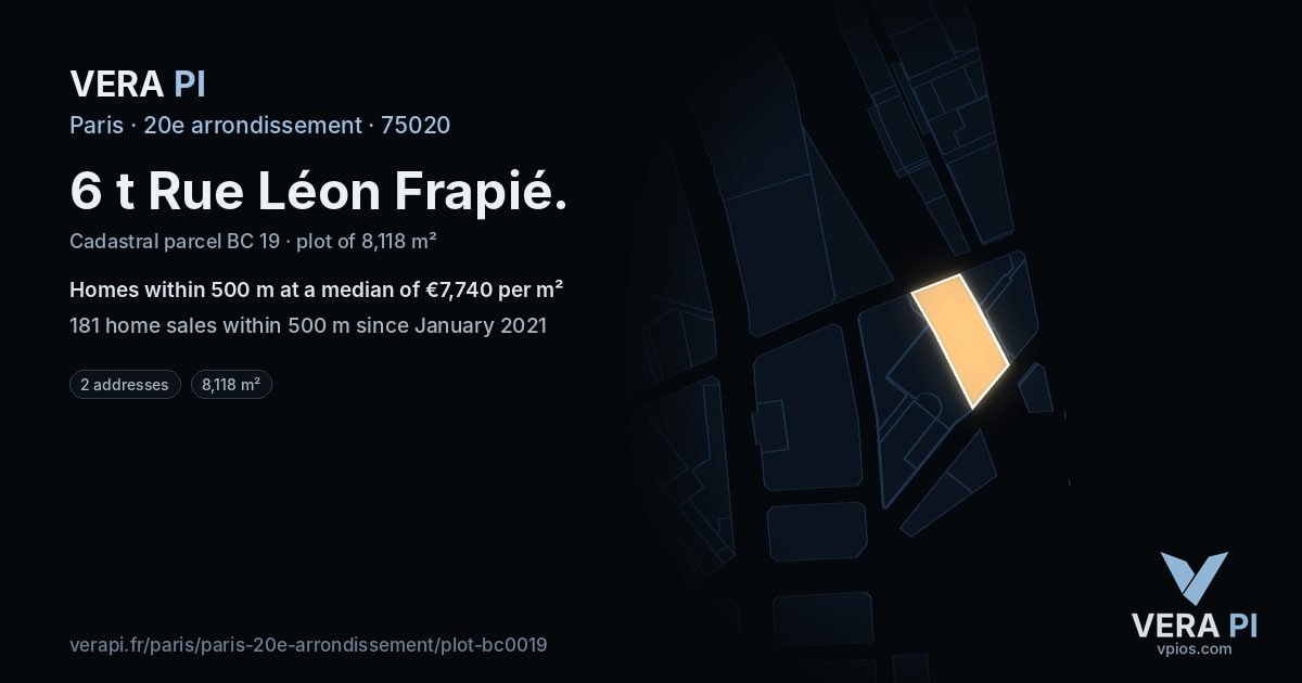 6 t Rue Léon Frapié, 20e arrondissement at night – the plot lit, the parcels around coloured by the prices near them