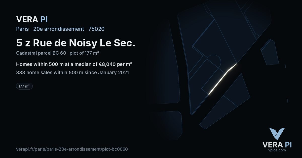 5 z Rue de Noisy Le Sec, 20e arrondissement at night – the plot lit, the parcels around coloured by the prices near them