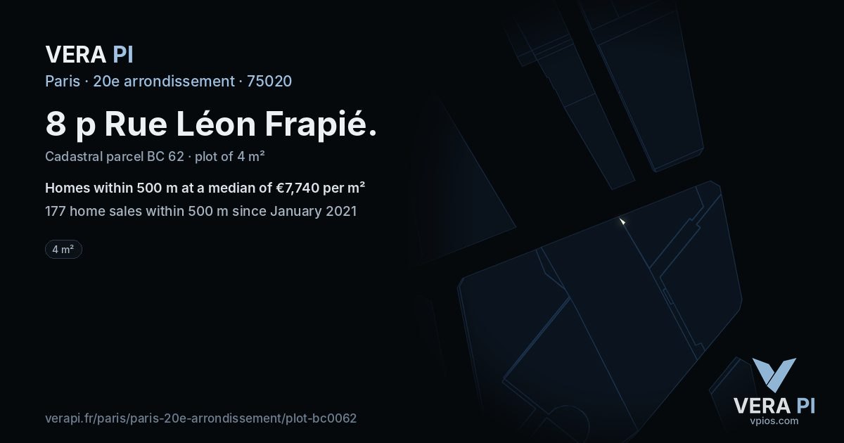 8 p Rue Léon Frapié, 20e arrondissement at night – the plot lit, the parcels around coloured by the prices near them