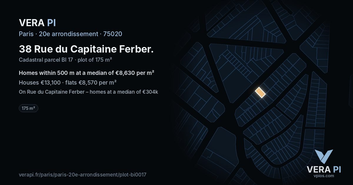 38 Rue du Capitaine Ferber, 20e arrondissement at night – the plot lit, the parcels around coloured by the prices near them