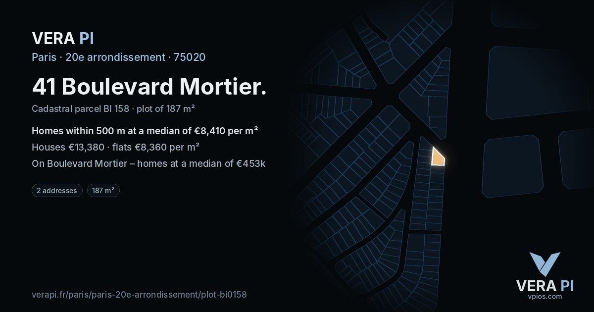 41 Boulevard Mortier, 20e arrondissement at night – the plot lit, the parcels around coloured by the prices near them