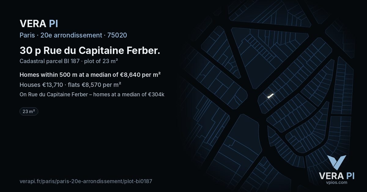 30 p Rue du Capitaine Ferber, 20e arrondissement at night – the plot lit, the parcels around coloured by the prices near them