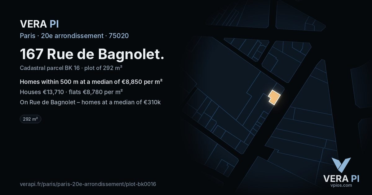 167 Rue de Bagnolet, 20e arrondissement at night – the plot lit, the parcels around coloured by the prices near them