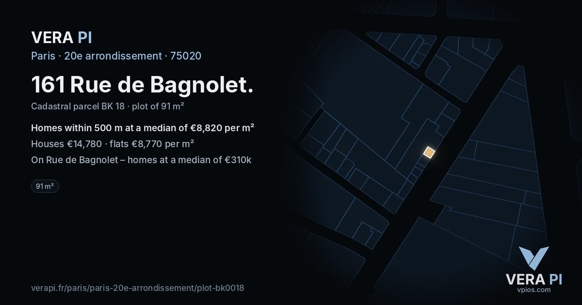 161 Rue de Bagnolet, 20e arrondissement at night – the plot lit, the parcels around coloured by the prices near them