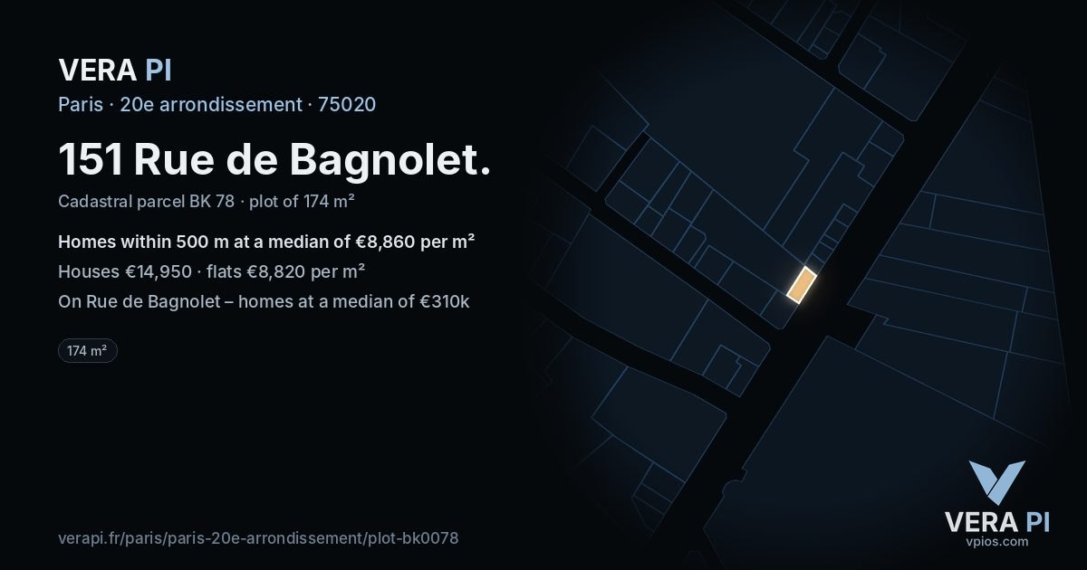 151 Rue de Bagnolet, 20e arrondissement at night – the plot lit, the parcels around coloured by the prices near them