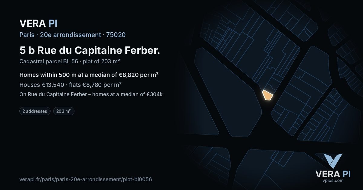 5 b Rue du Capitaine Ferber, 20e arrondissement at night – the plot lit, the parcels around coloured by the prices near them