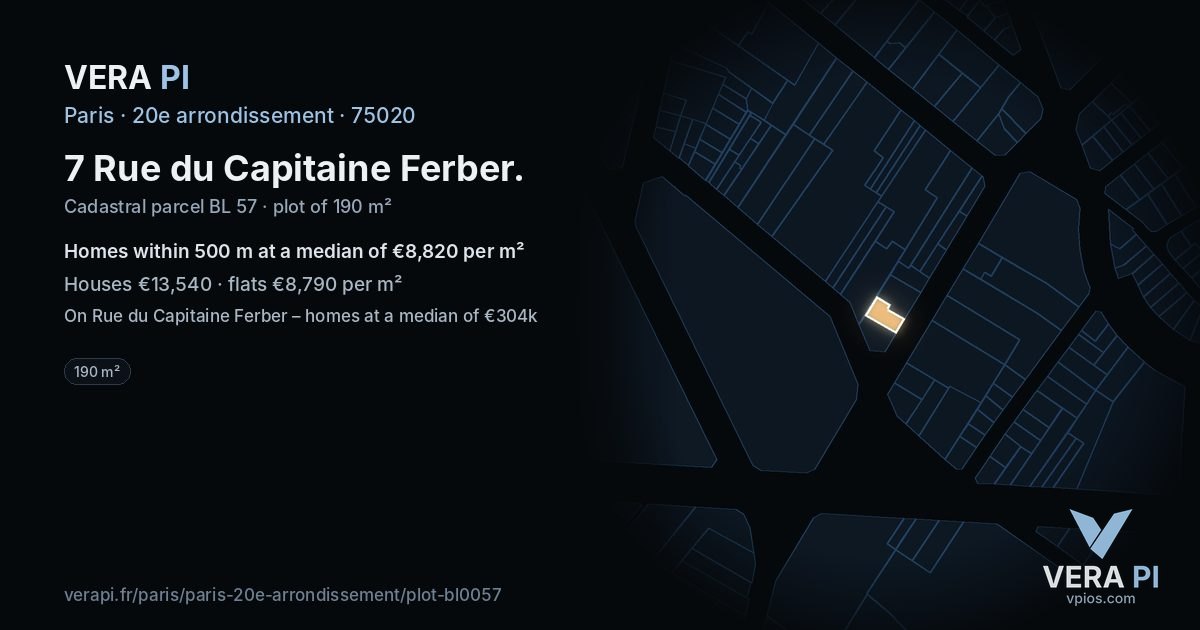 7 Rue du Capitaine Ferber, 20e arrondissement at night – the plot lit, the parcels around coloured by the prices near them