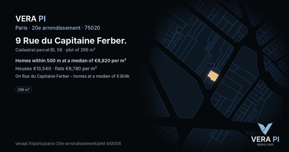 9 Rue du Capitaine Ferber, 20e arrondissement at night – the plot lit, the parcels around coloured by the prices near them