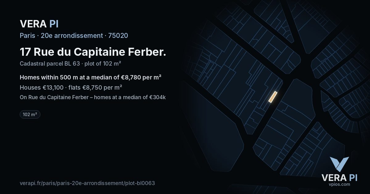 17 Rue du Capitaine Ferber, 20e arrondissement at night – the plot lit, the parcels around coloured by the prices near them