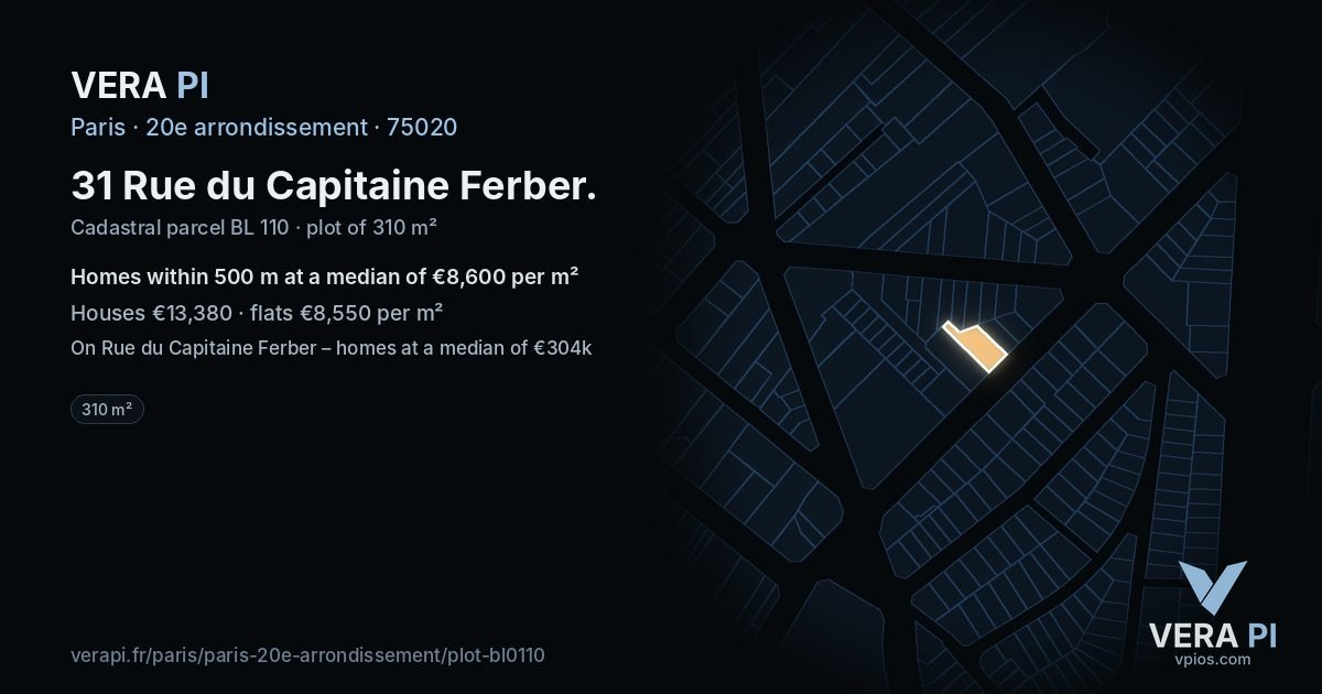 31 Rue du Capitaine Ferber, 20e arrondissement at night – the plot lit, the parcels around coloured by the prices near them