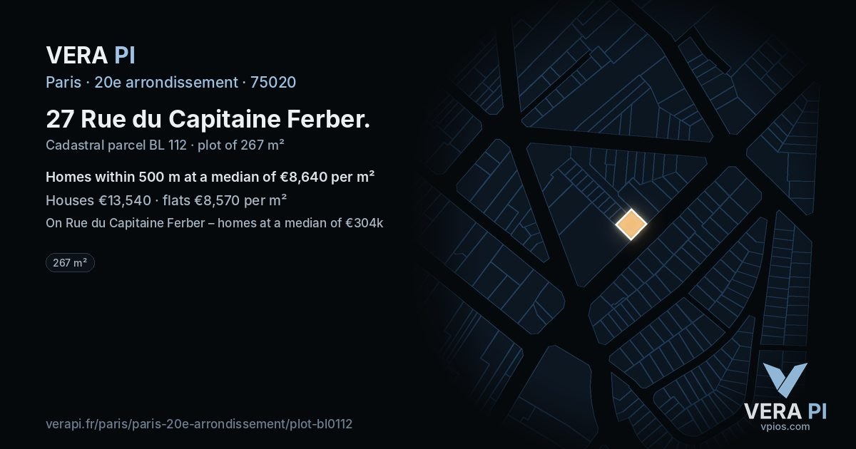 27 Rue du Capitaine Ferber, 20e arrondissement at night – the plot lit, the parcels around coloured by the prices near them