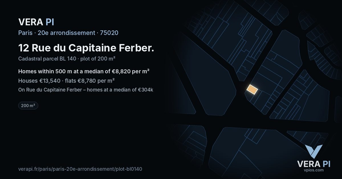 12 Rue du Capitaine Ferber, 20e arrondissement at night – the plot lit, the parcels around coloured by the prices near them