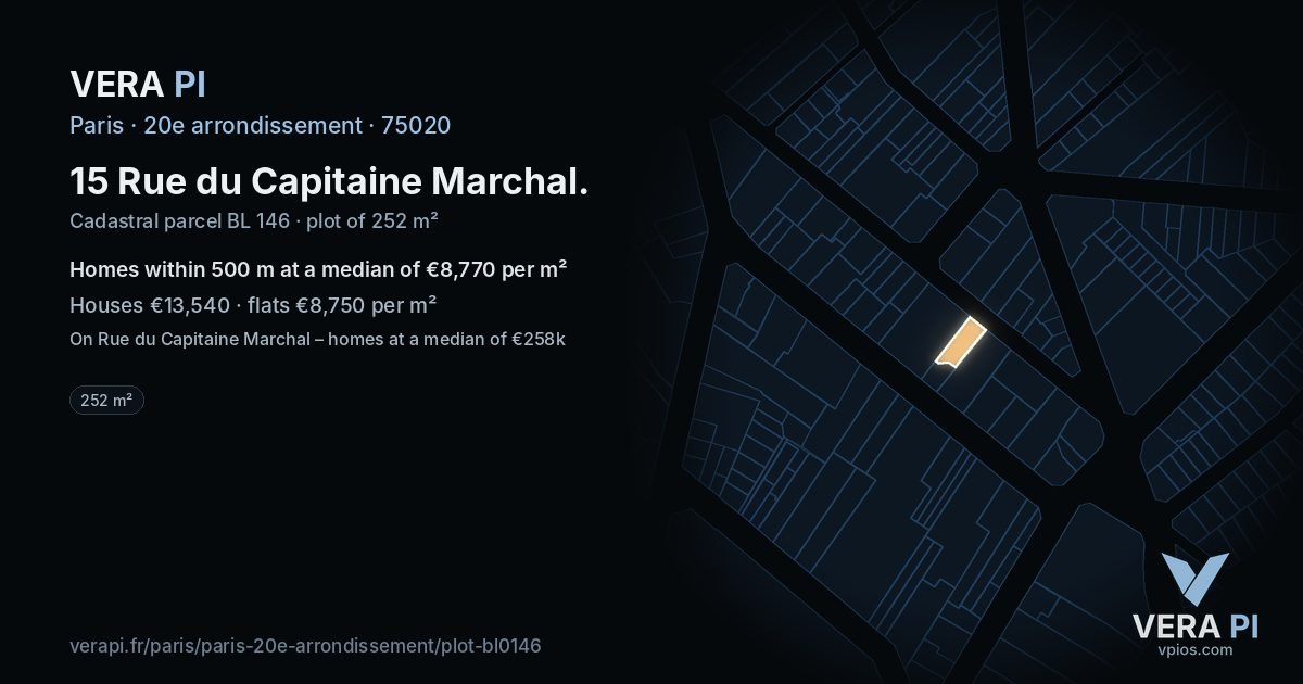 15 Rue du Capitaine Marchal, 20e arrondissement at night – the plot lit, the parcels around coloured by the prices near them