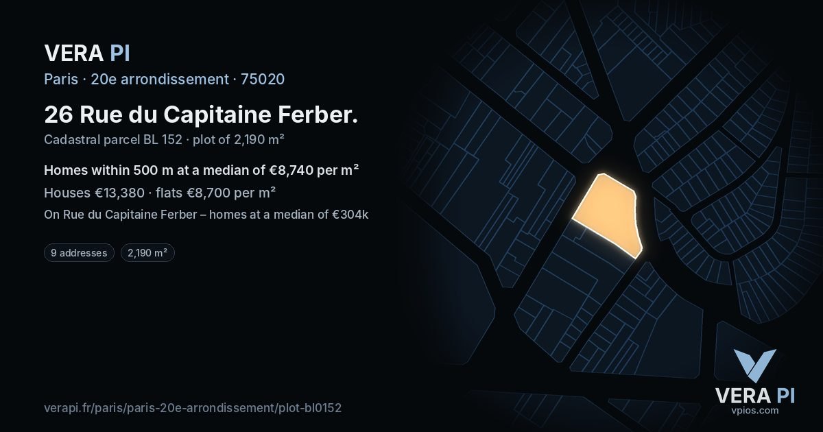 26 Rue du Capitaine Ferber, 20e arrondissement at night – the plot lit, the parcels around coloured by the prices near them