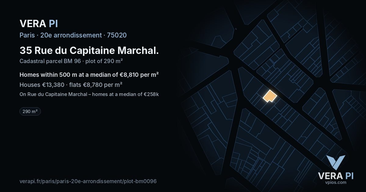 35 Rue du Capitaine Marchal, 20e arrondissement at night – the plot lit, the parcels around coloured by the prices near them