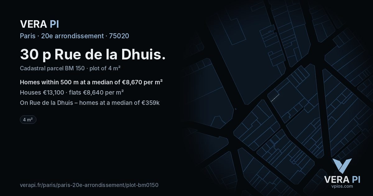 30 p Rue de la Dhuis, 20e arrondissement at night – the plot lit, the parcels around coloured by the prices near them