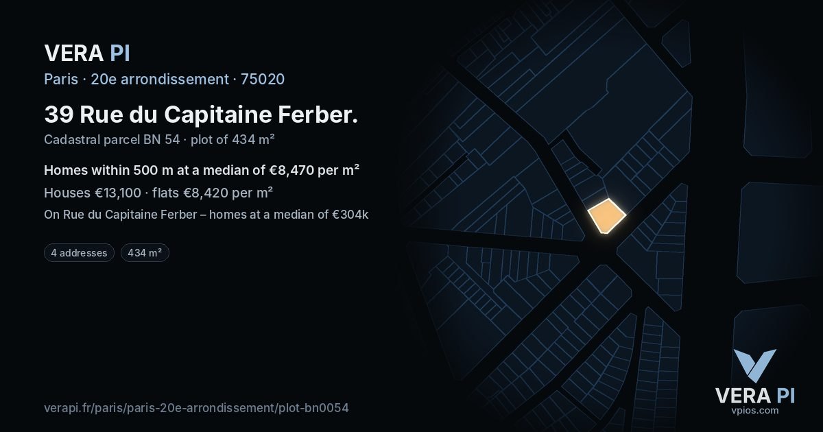 39 Rue du Capitaine Ferber, 20e arrondissement at night – the plot lit, the parcels around coloured by the prices near them