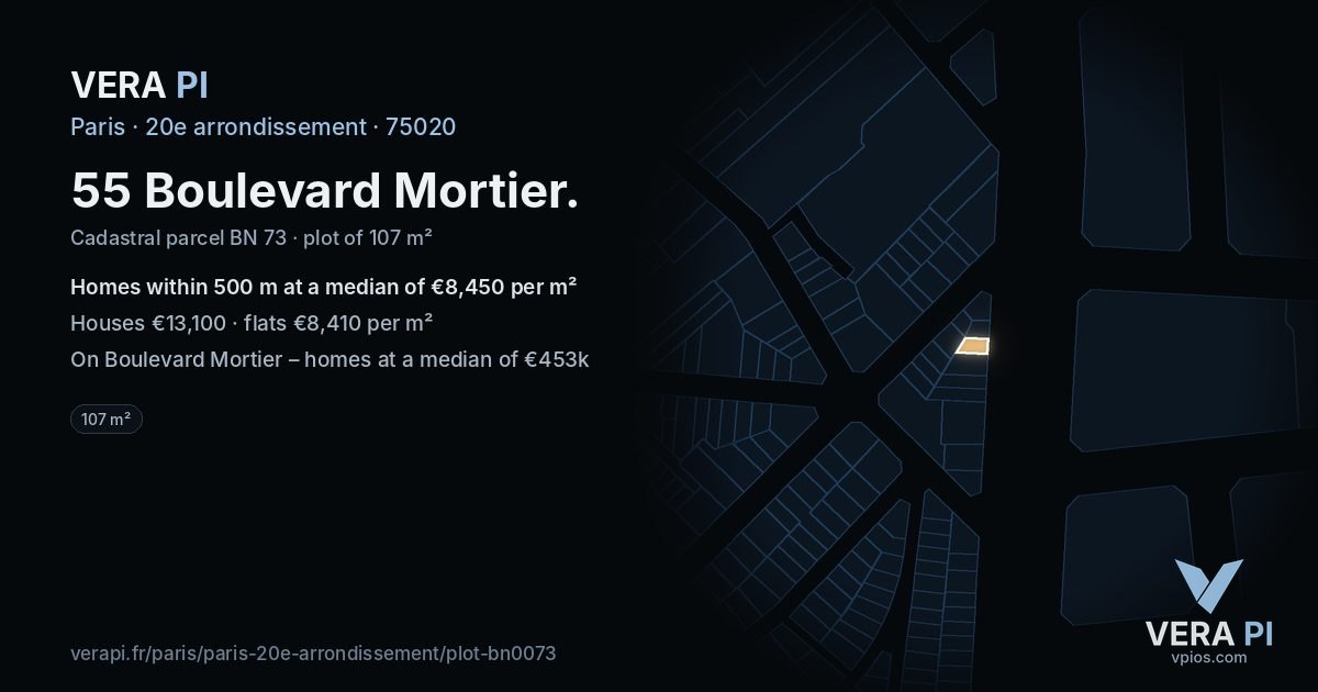 55 Boulevard Mortier, 20e arrondissement at night – the plot lit, the parcels around coloured by the prices near them