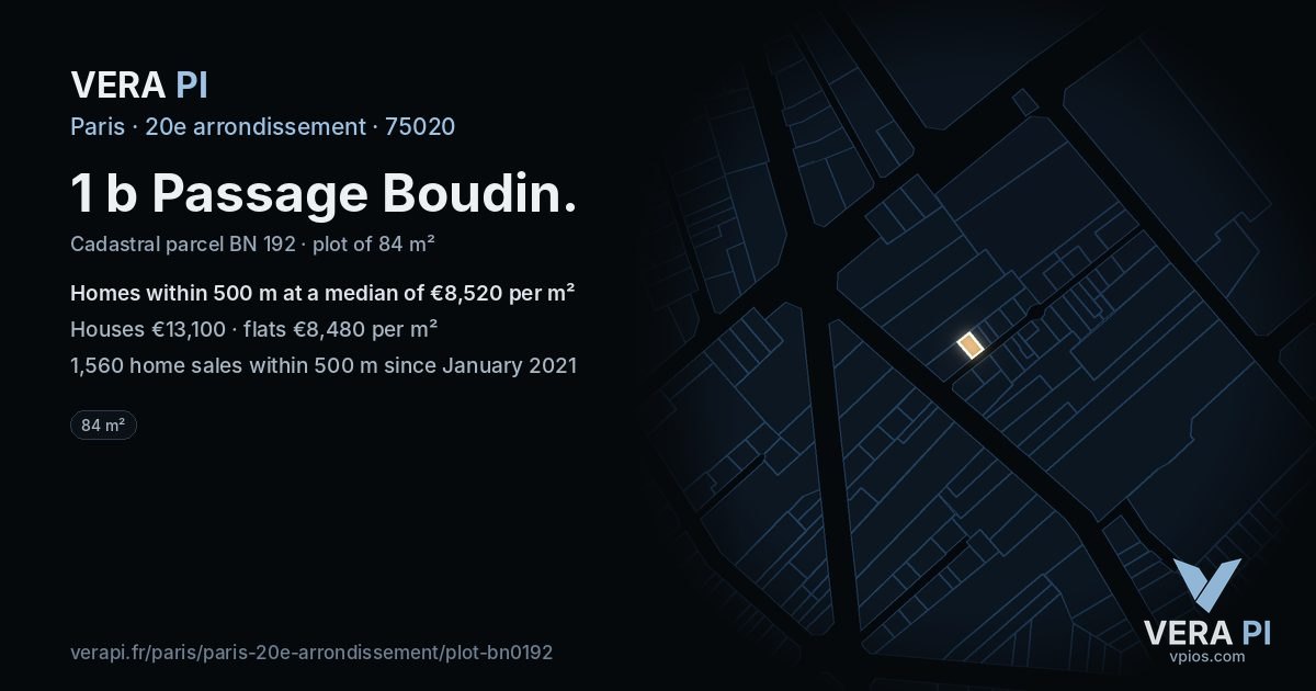 1 b Passage Boudin, 20e arrondissement at night – the plot lit, the parcels around coloured by the prices near them