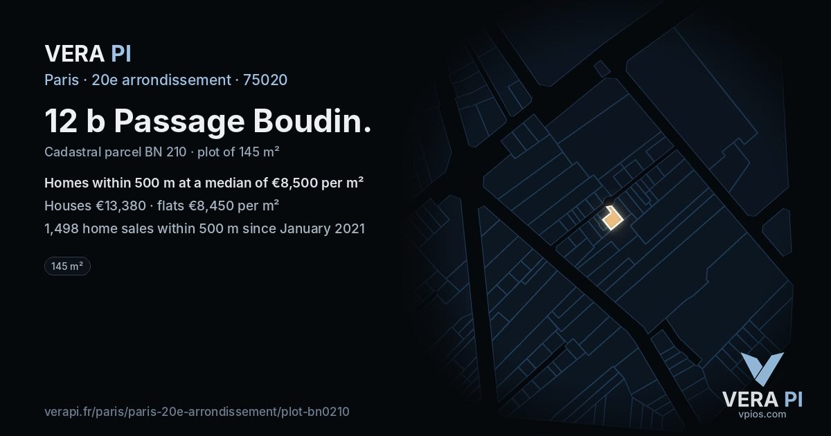 12 b Passage Boudin, 20e arrondissement at night – the plot lit, the parcels around coloured by the prices near them
