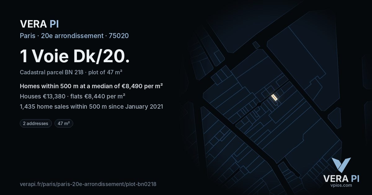 1 Voie Dk/20, 20e arrondissement at night – the plot lit, the parcels around coloured by the prices near them