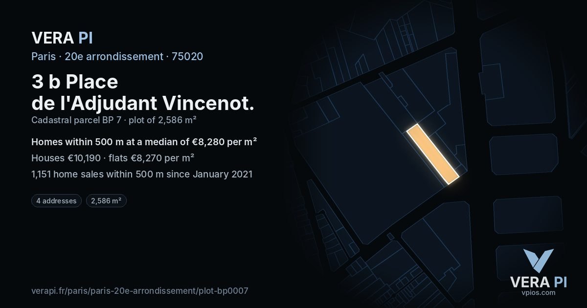 3 b Place de l'Adjudant Vincenot, 20e arrondissement at night – the plot lit, the parcels around coloured by the prices near them