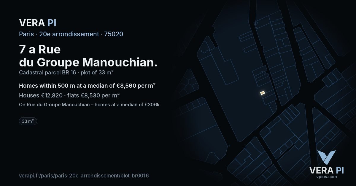 7 a Rue du Groupe Manouchian, 20e arrondissement at night – the plot lit, the parcels around coloured by the prices near them