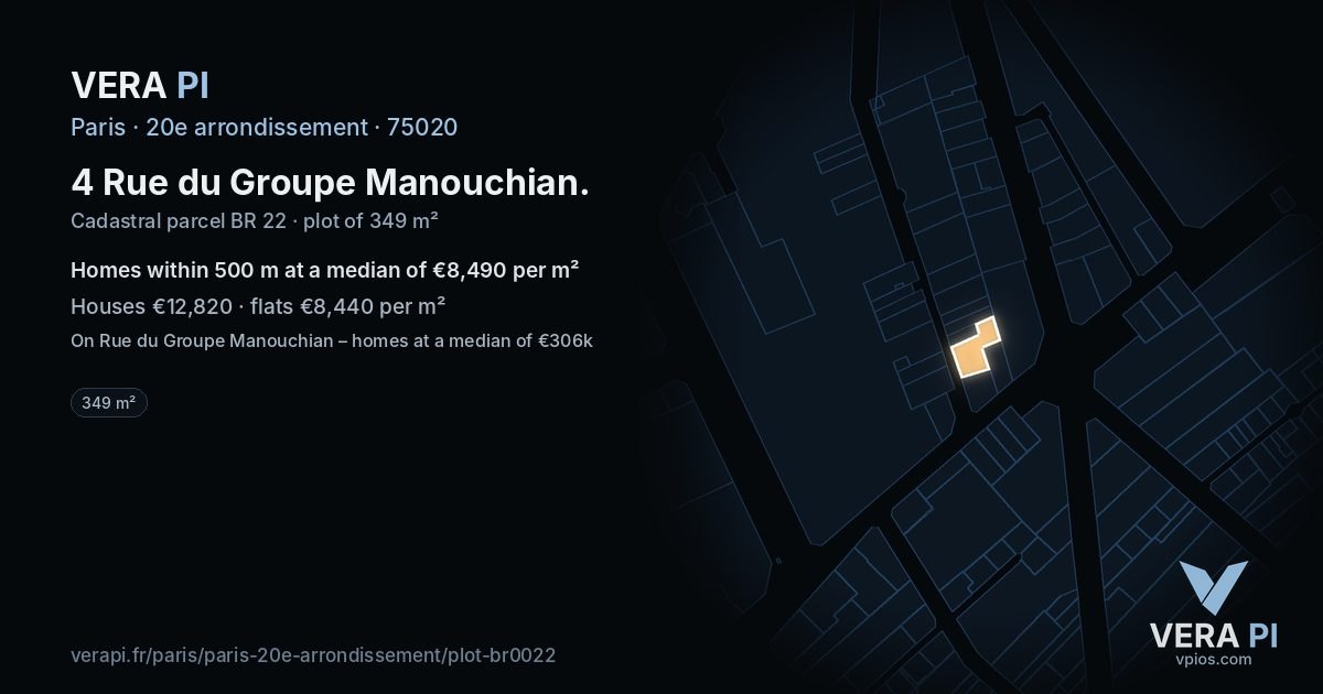 4 Rue du Groupe Manouchian, 20e arrondissement at night – the plot lit, the parcels around coloured by the prices near them