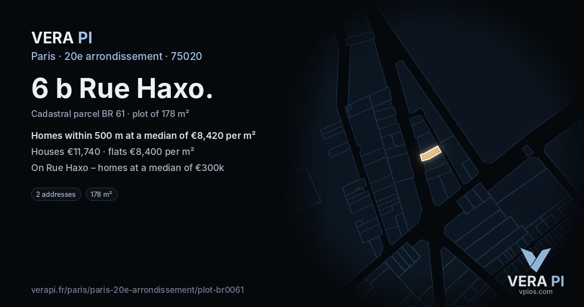 6 b Rue Haxo, 20e arrondissement at night – the plot lit, the parcels around coloured by the prices near them