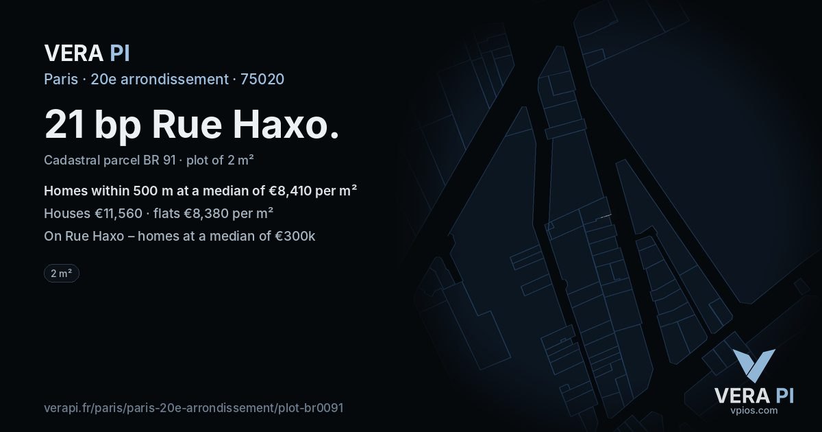 21 bp Rue Haxo, 20e arrondissement at night – the plot lit, the parcels around coloured by the prices near them