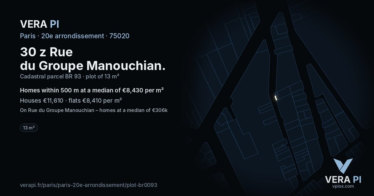 30 z Rue du Groupe Manouchian, 20e arrondissement at night – the plot lit, the parcels around coloured by the prices near them