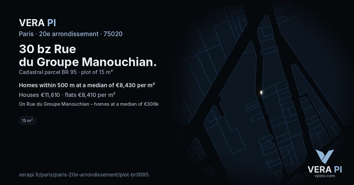 30 bz Rue du Groupe Manouchian, 20e arrondissement at night – the plot lit, the parcels around coloured by the prices near them