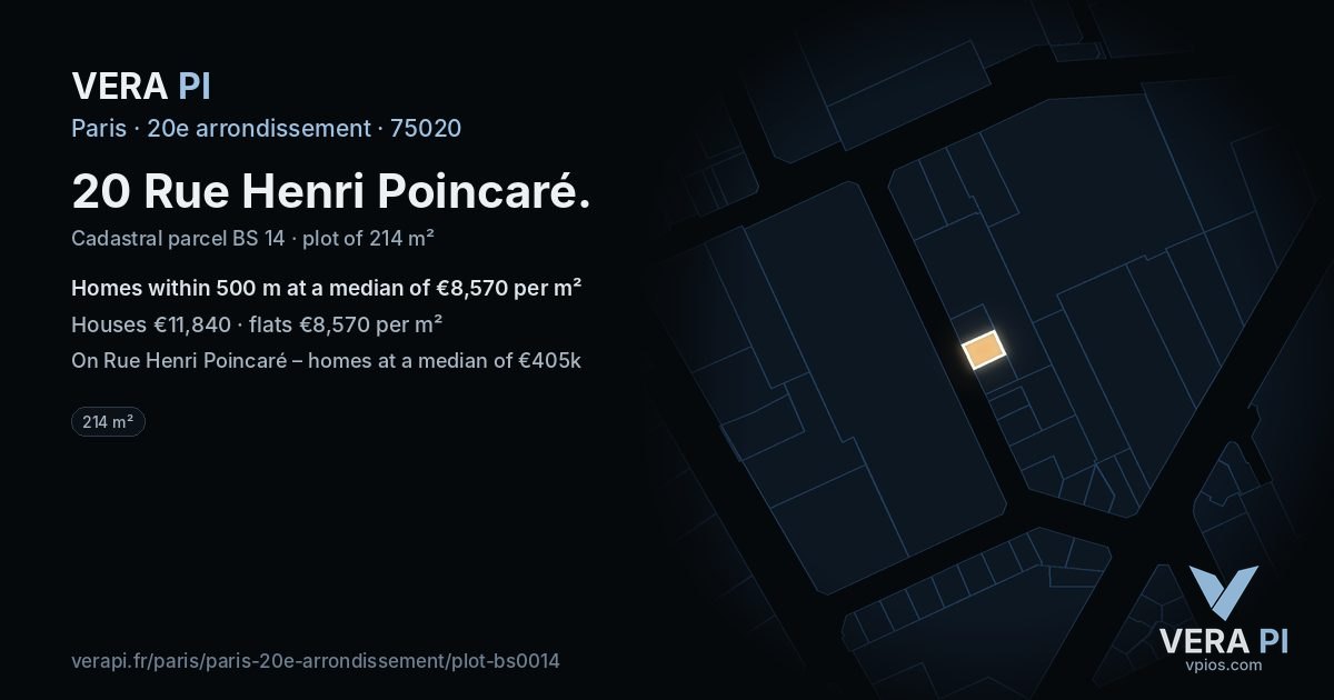 20 Rue Henri Poincaré, 20e arrondissement at night – the plot lit, the parcels around coloured by the prices near them