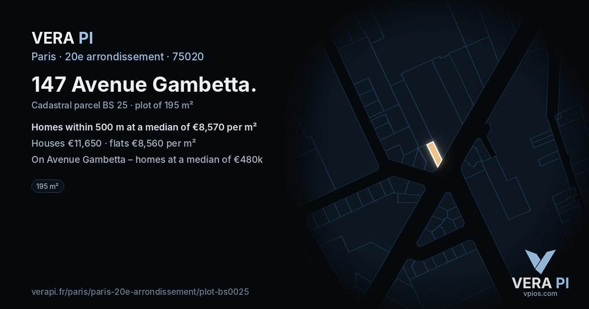 147 Avenue Gambetta, 20e arrondissement at night – the plot lit, the parcels around coloured by the prices near them
