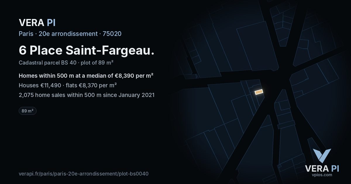 6 Place Saint-Fargeau, 20e arrondissement at night – the plot lit, the parcels around coloured by the prices near them