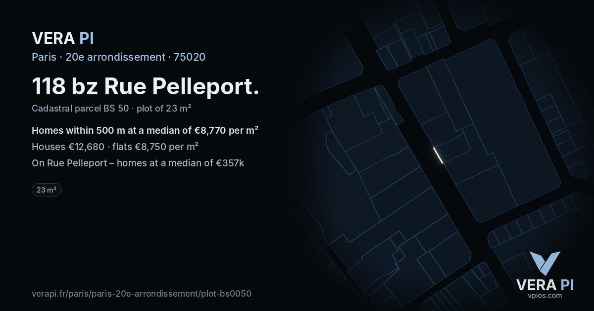 118 bz Rue Pelleport, 20e arrondissement at night – the plot lit, the parcels around coloured by the prices near them