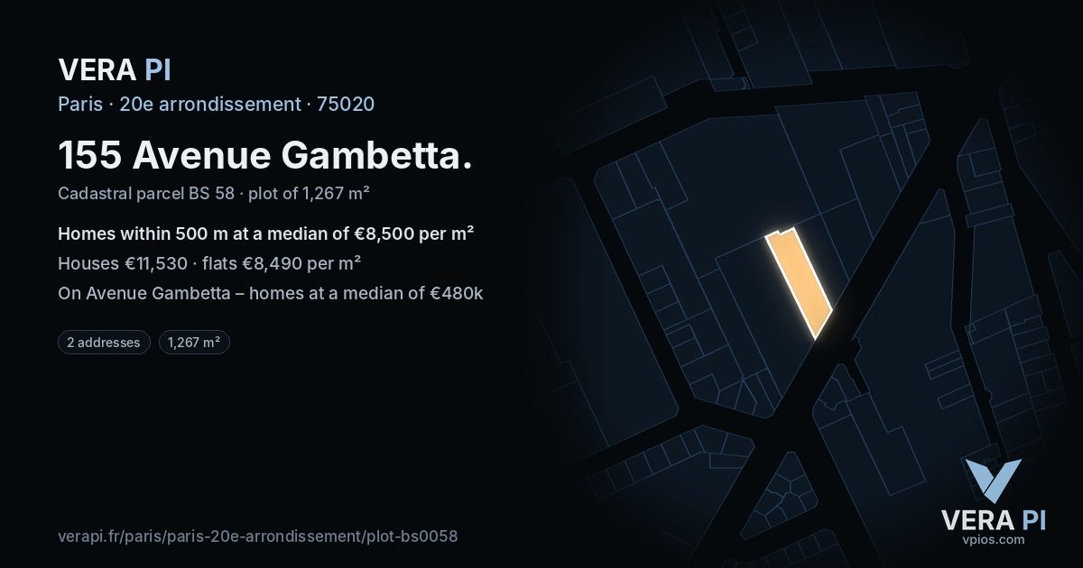 155 Avenue Gambetta, 20e arrondissement at night – the plot lit, the parcels around coloured by the prices near them