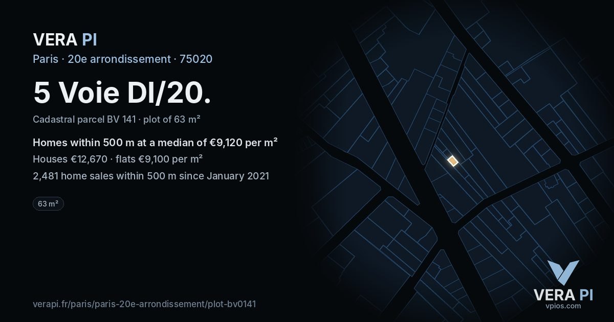 5 Voie Dl/20, 20e arrondissement at night – the plot lit, the parcels around coloured by the prices near them